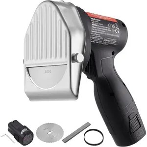 VEVOR Electric Shawarma Knife, Cordless Battery Professional Turkish Knife, Commercial Stainless Steel Gyro Cutter, Doner Kebab Meat Slicer with 2 Blades, 4/100mm, 0 - 8mm Adjustable Thickness