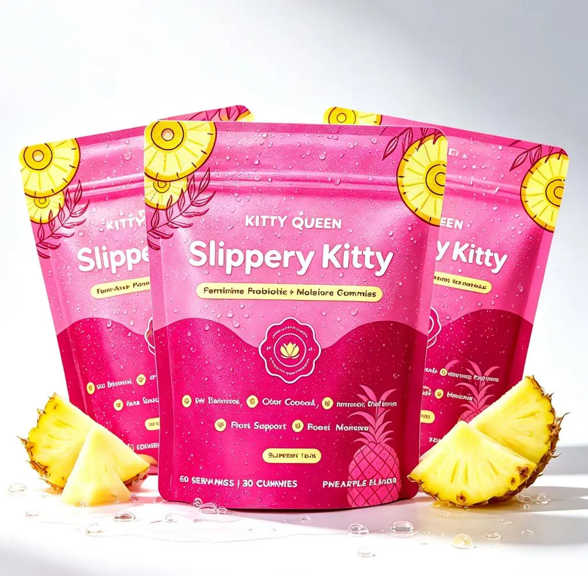 Juicy Women Probiotic Chews, All‑in‑One Feminine Health Solution, Prebiotics, Lactobacillus & Slippery Elm for Dryness & pH, Hawaiian Pineapple, 60 Gummies