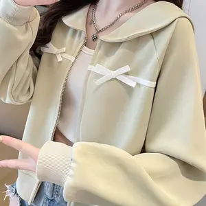 2025 Female Solid Simple Style Jacket 2025 Autumn New Korean Style Unique Design Coat Bow Decorative Leisure Cardigan Sweatshirt winter