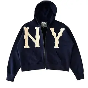 New York unisex letter embroidery trendy hoodies zip up casual overlook hip hop streetwear Harajuku Jacket Women's solid minimalist underwear pocket hoodie long sleeve style sweatshirt Fabric Fashion Menswear Animal Blue Cardigan Embroidered Loose Medium