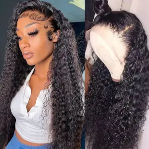 13x4 Deep wave Lace Front Wigs Human Hair 180 Density HD Transparent Lace Frontal Human Hair Wigs for WomenWig Pre Plucked 28 Inch
