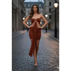 Women's Fitted Sleeveless Strapless Spandex Dragon Fabric Smooth Drape-Front Tube Top Mini Formal Dress, Statement Clothes