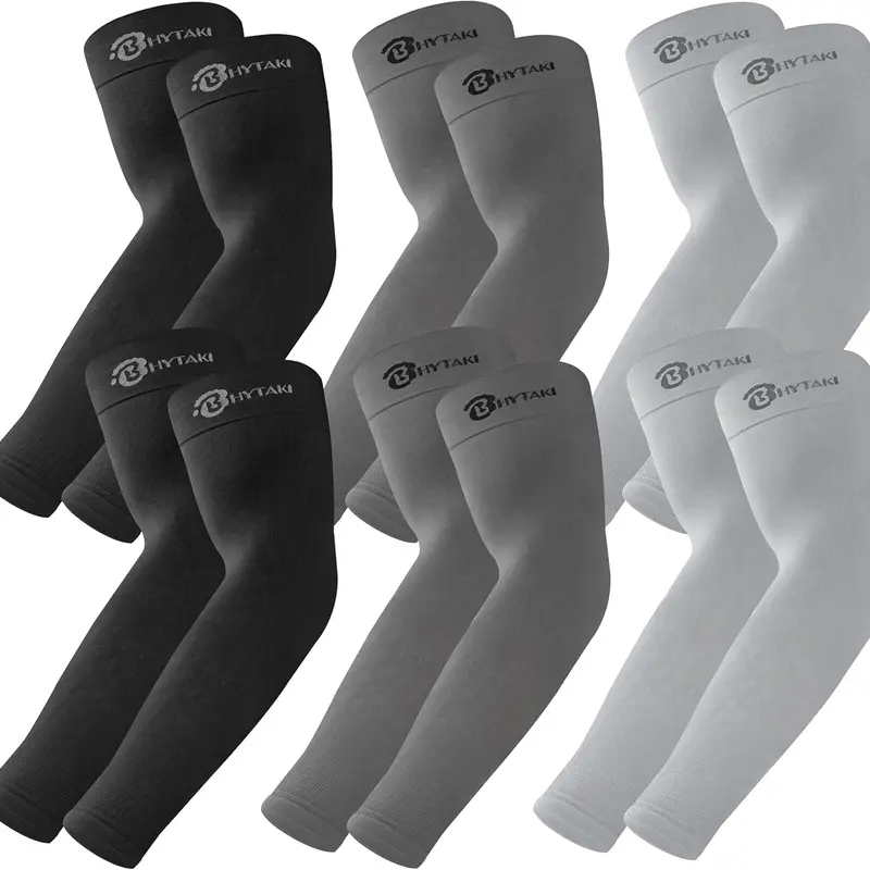 Unisex 6-Pair Outdoor Arm Sleeves with Contrast Lace Accents, Beads, UPF 50+ UV Protection, Breathable Compression Fabric, Adjustable Large Elastic Stretch Fit, Built for Active Sports Days (Polyester Blend)