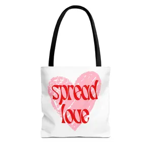 Spread Love heart design Tote Bag | Valentine pink red text