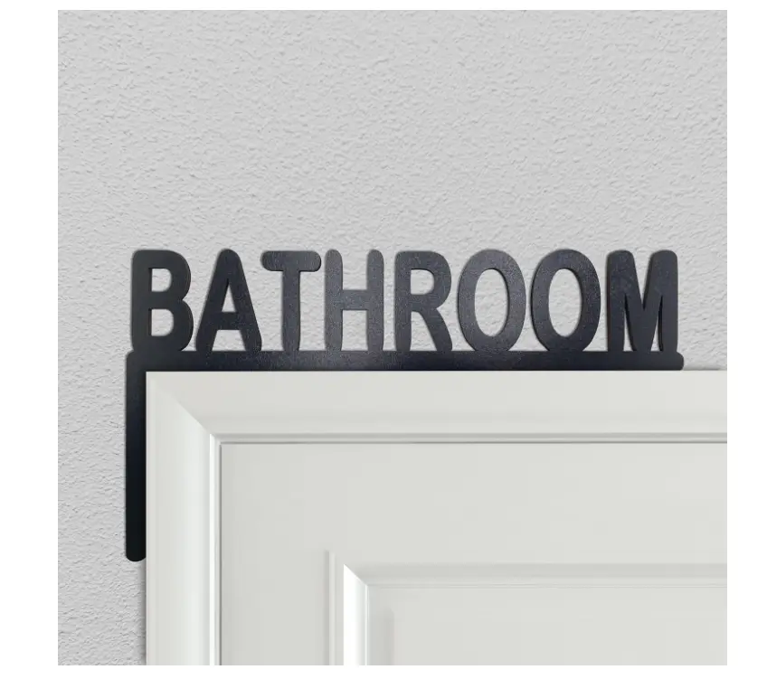 Wooden Bathroom Door Topper Black Bathroom Sign for Home Bathroom Restroom (Left Side)
