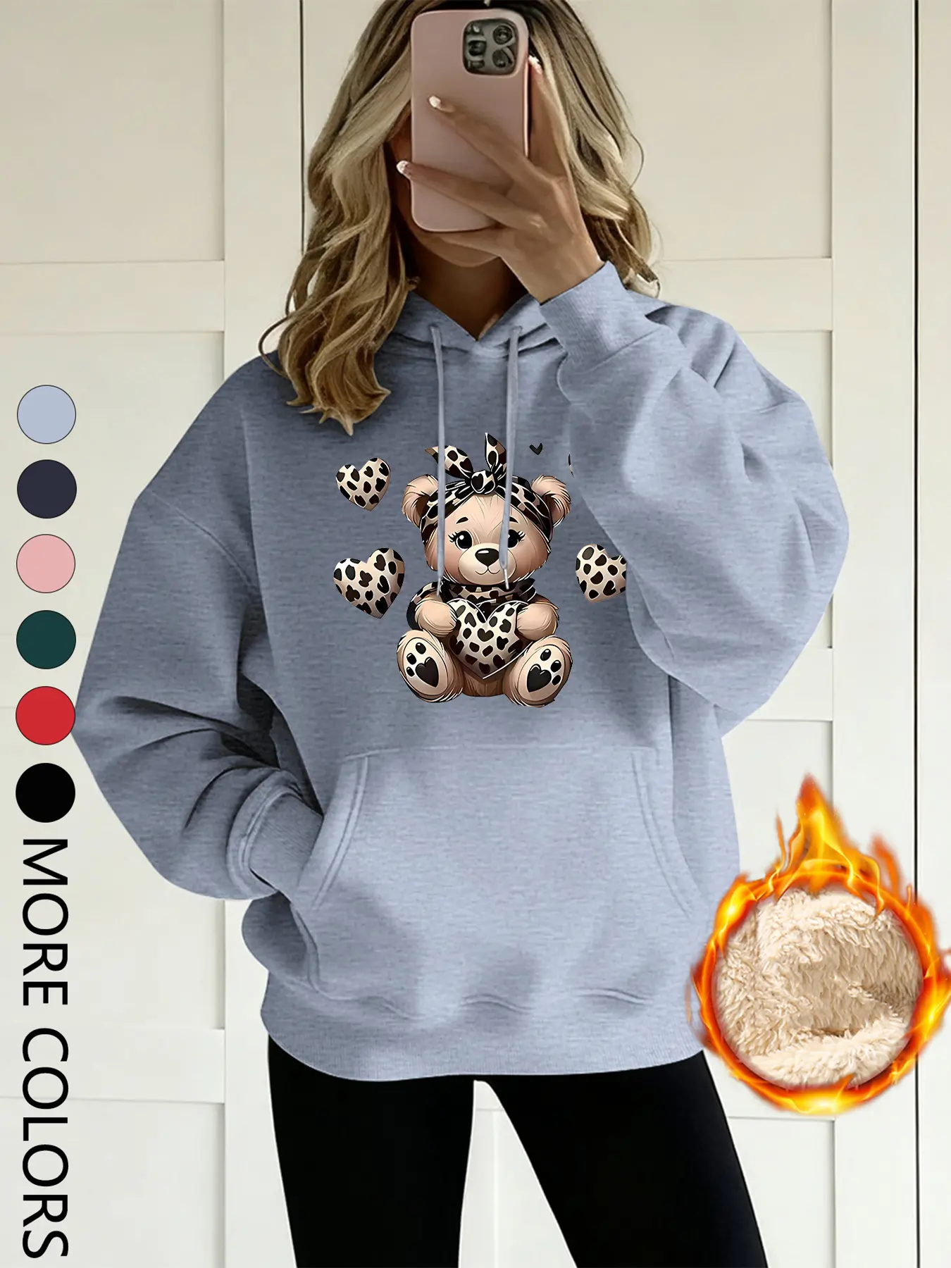 New Creative Cartoon Animal Bear Print Women's Sport Fitted Hoodie Sweatshirts, Cute Animal Sweatshirt, Long Sleeve, Fleece Lined Thickened, Casual Comfortable Daily Wear