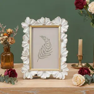 Resin Gold Trim Daisy Pattern Frame, Square Photo Display Frame, Home Desktop Decor, Horizontal Vertical Use, Photography Prop