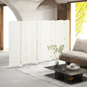 White 8-Panel Folding Room Divider Screen, 5.6' Tall Freestanding Privacy Partition, Indoor Furniture for Home Office & Bedroom with Sunscreen Shading