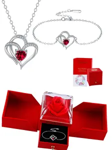 Infinity Heart Jewelry Set, Zircon Heart Necklace and Bracelet Set, Includes Rose Gift Box, Mother's Day Valentine's Christmas Gifts