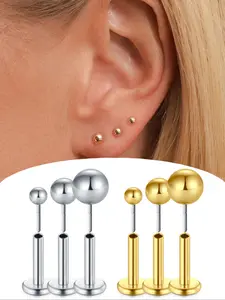 Stainless Steel Ball Stud Earrings Set, Multiple Sizes, Unisex Fashion Ear Piercing Jewelry, Suitable for Nose & Lip Rings, Nosering