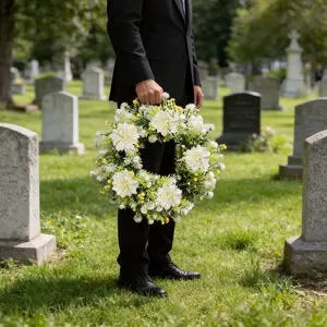 Daisies Chrysanthemum Full Bloom Ring, Realistic Flower Decoration, Memorial Cemetery Decor, Outdoor Wedding Ornament