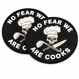 2pcs Attitude Culinary Humor Skull Chef Tactical Morale Patches, 3.35" Circle Embroidery Gear with Hook and Loop Backing for Sewing Supplies
