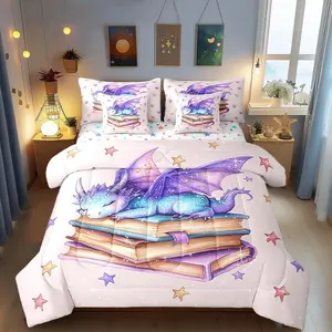 Dragon Comforter Set,7 Pieces,Cartoon Starry Sky Bed Set,3D Dragon Wildlife Glittering Star Bedding Bed in a Bag