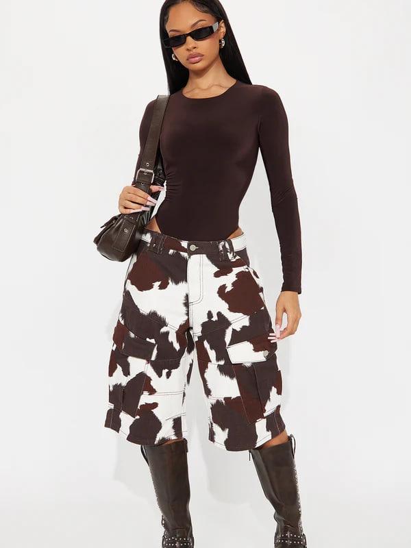 Cheyenne Cargo Denim Jorts - Brown/combo