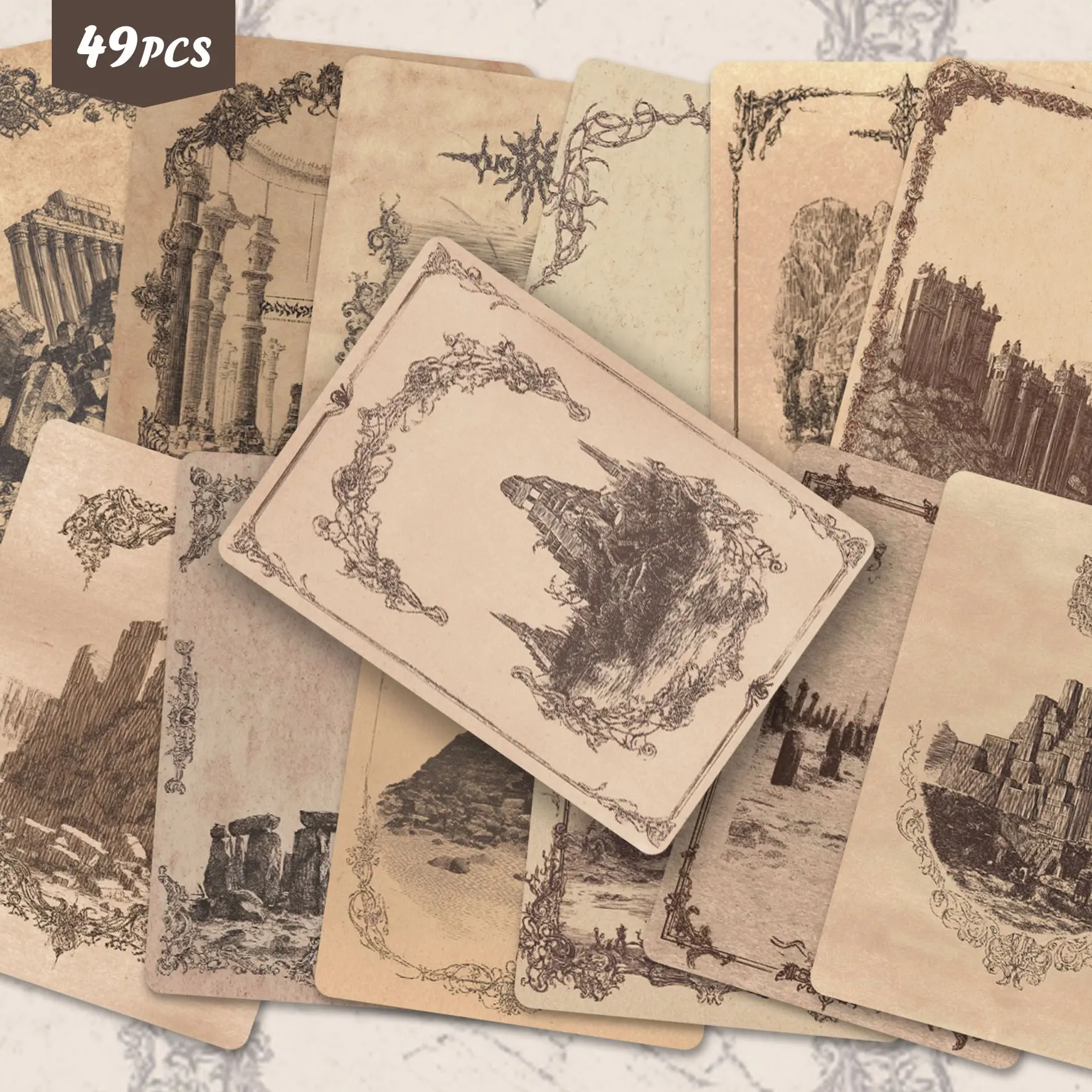 49pcs European Historic Site Illustration Art Stickers Pack | Dynamic Vinyl Decals with Whimsical Architectural & Ornate Frame Designs | for Laptop, Decor & Gift | for Art Fans & Atmospheric Vibe Enthusiasts