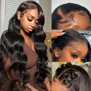 30 Inch Body Wave Lace Front Wigs Human Hair Pre Plucked 13x4 HD Transparent Lace Frontal Body Wave Human Hair Wig for Women 180 Density Natural Black