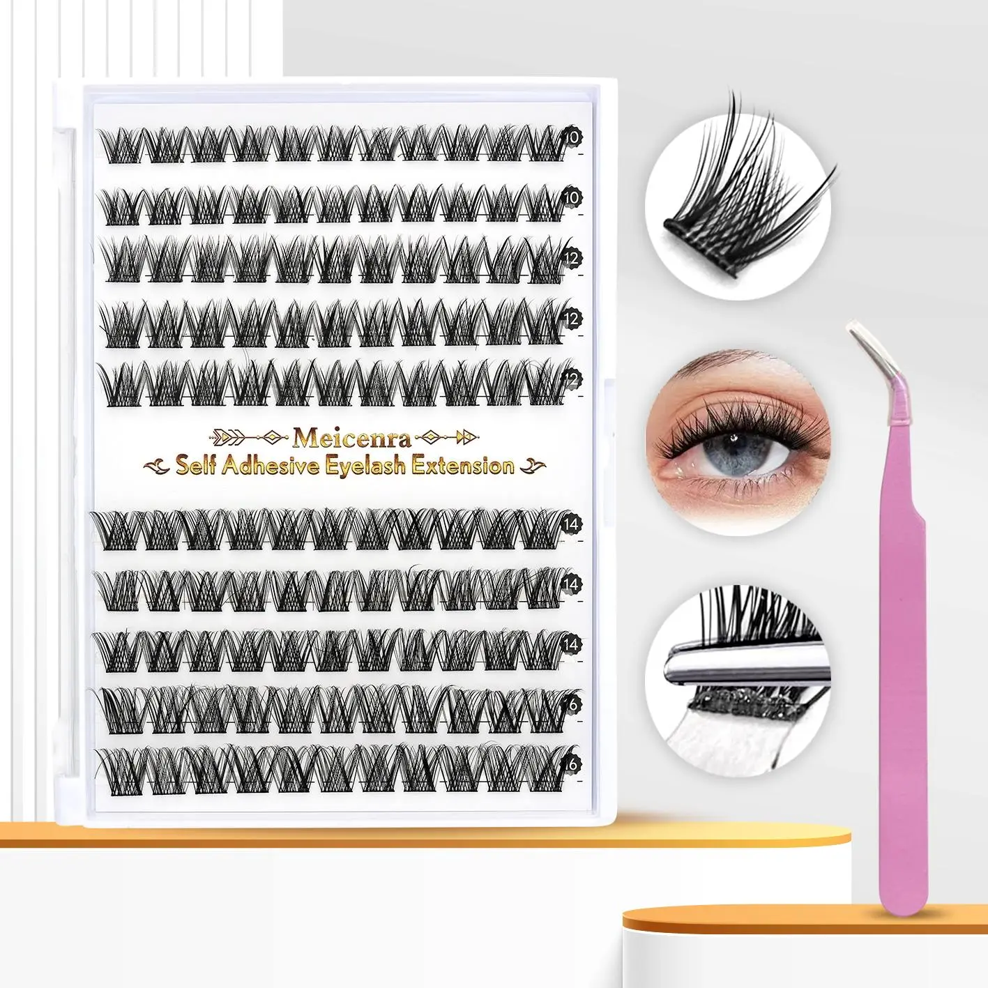Self Adhesive Eyelashes with Tweezers, 1 Set False Eyelashes with Eyelash Curler, Eye Makeup Product for Women & Girls, Individual False Eyelash, Cosmetic