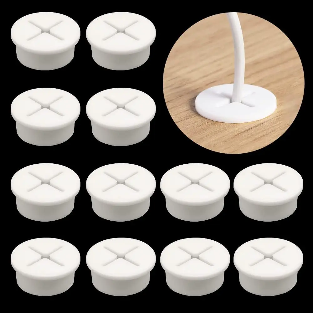Desk Wire Hole Insert Desk Grommet Rubber Grommets 1 Inch Flexible Wire Grommets   Cord Grommet Wire Hole Cover for Desk, Table and Other Furnitures - 12 Pack(White)