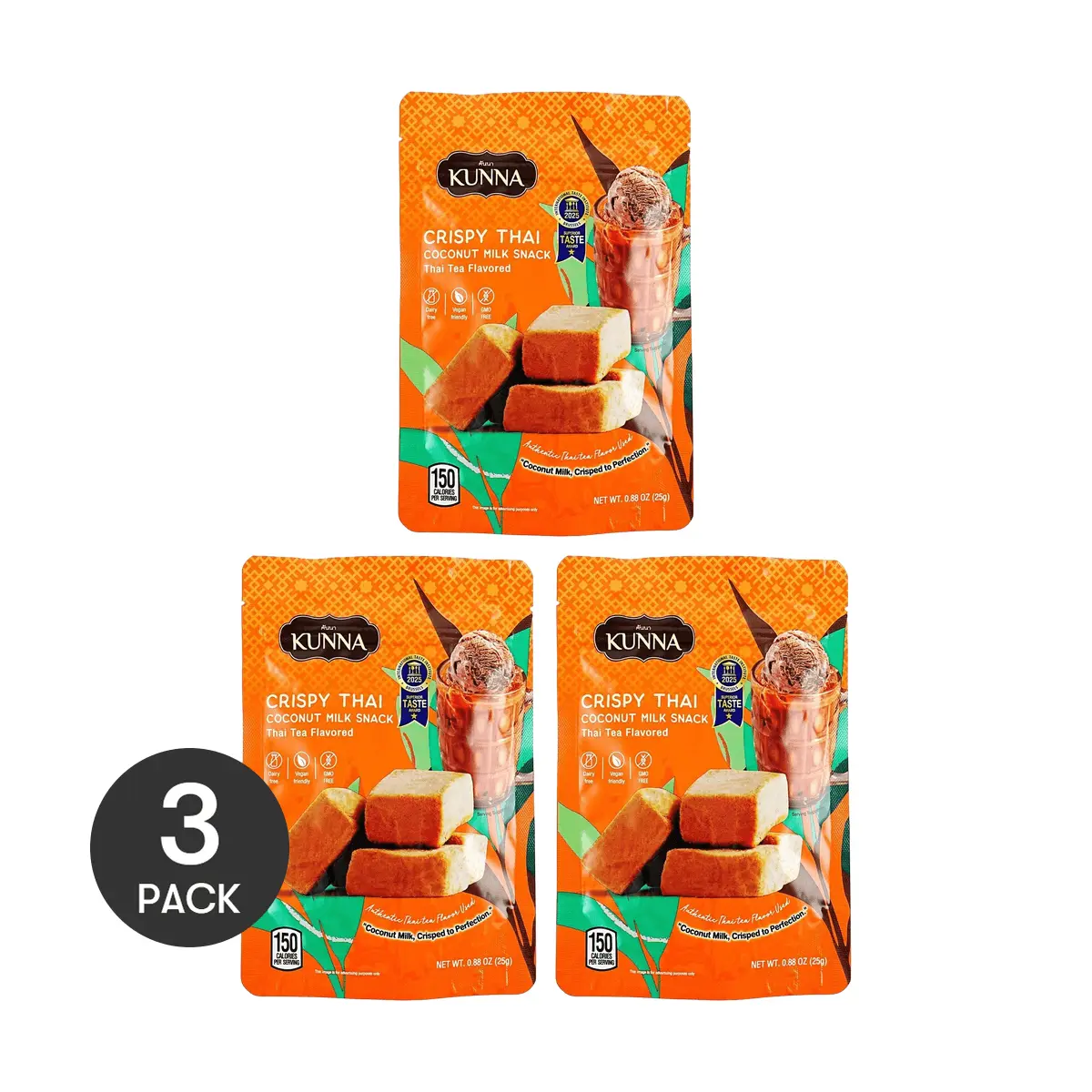 KUNNA Coconut Freeze-Dried Coconut Candy - Thai Milk Tea Flavor (3 Packs, 25g Each) | Popular on Xiaohongshu | Cai Wenjing's Favorite