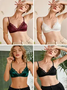 YOUKA Spring & Summer 4 Pcs Satin Lace Trim Bralette, Wireless Triangle Bra Set, Elegant Comfortable Lingerie Perfect for Layering, Nightwear and Everyday Wear Size M Clearance, While Supplies Last Spring Soft Refresh Grab | Mother’s Day Comfy Essentials