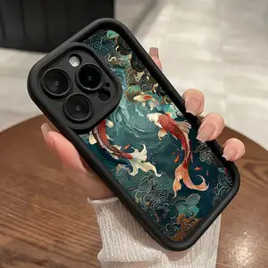 Phone Case for iPhone 16 Pro Max 15 Plus 14 13 12 11 XS XR Koi Drop Protection Shockproof Soft Silicone smartphone Cover