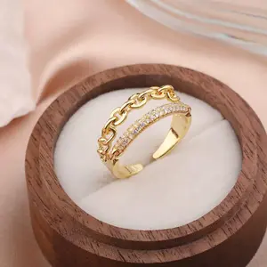 Double Layer Chain Moissanite Titanium Steel Ring, Unique Artistic Design, Statement Jewelry for Women, Express Your Personality, Fashionable Stackable Ring with Sparkling Stones Demi Ring Casual ring stack claddagh voldemort frank  ocean marquise  cut ba