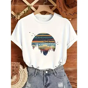 G7271 New 2024 Scenic Illustration Printed T-Shirt