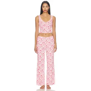 Free People x Intimately Fresh In Love Lounge Set in Pink Chalk Combo