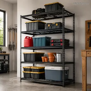 5-Shelf Durable Metal Floor-Standing Anti-Rust Powder-Coated Multi-Box Utility Rack, 48x24x72in Boltless Heavy-Duty Setup, Adjustable Heights, 4000lb Total Load Capacity, for Garage, Workshop, Multi-Box Utility Racks, Floor-Standing Utility Racks
