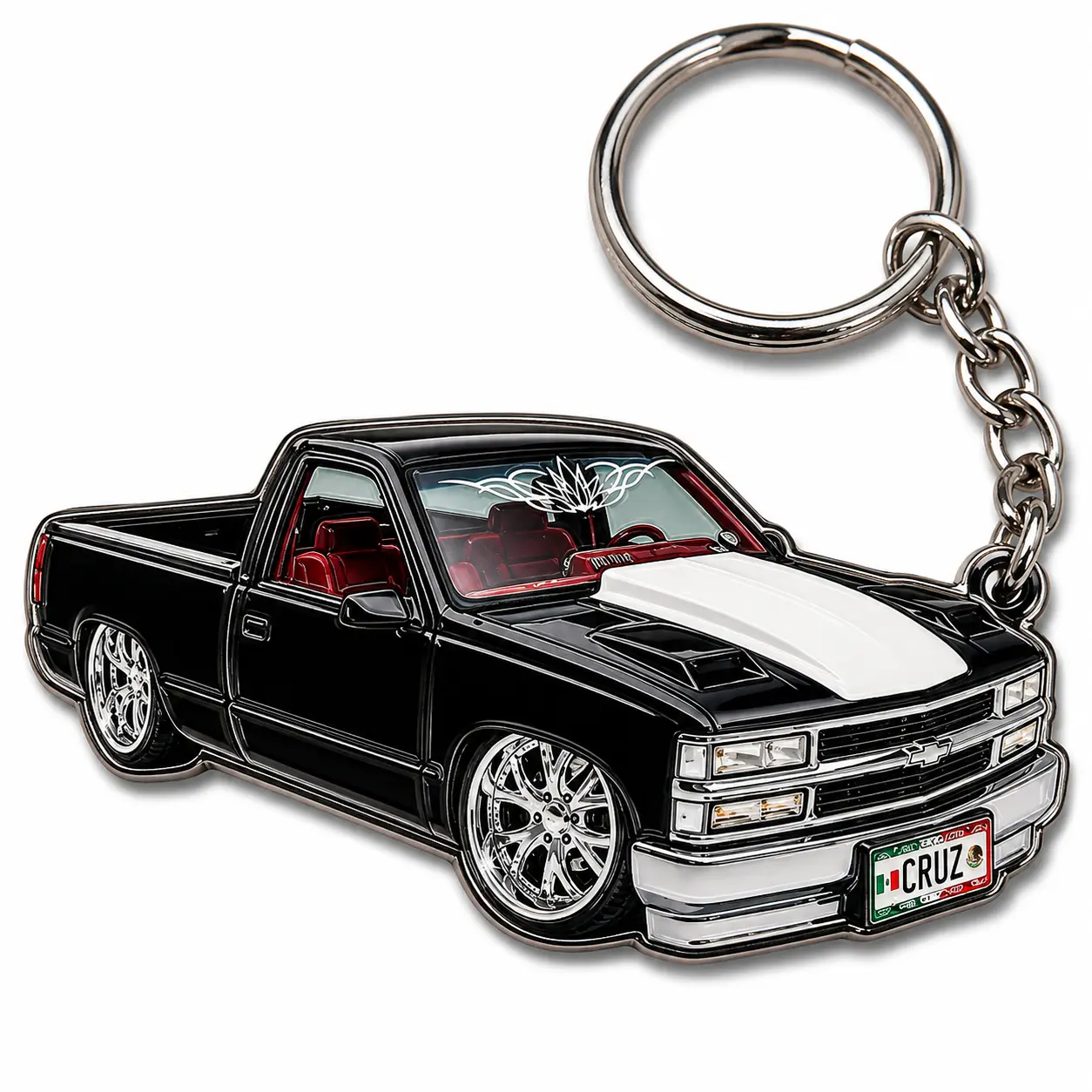 Custom Keychain – Black  Pickup Truck Key Ring, Street Truck Accessory, Gift for Truck & Fans