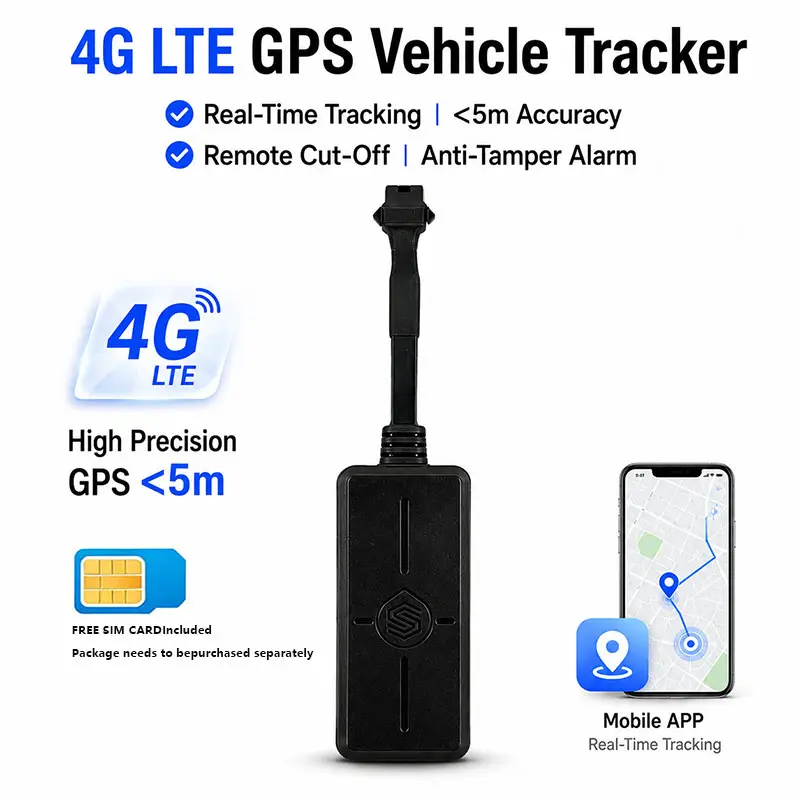 4G LTE GPS Tracker GT06 Protocol Real Time Vehicle Locator With Remote Fuel Cut Off, 9-90V Wide Voltage Car Motorcycle Scooter Tracking Device, ACC Vibration Power Cut Alarm, SecumorePlus APP & Web Platform, Hidden Installation Anti-theft Monitor housing