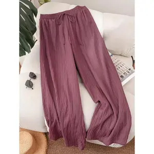 Women’s plus-size lightweight wide-leg pants, made from soft fabric, perfect for summer comfort and fashion—casual high-waisted pants GARMENTARY