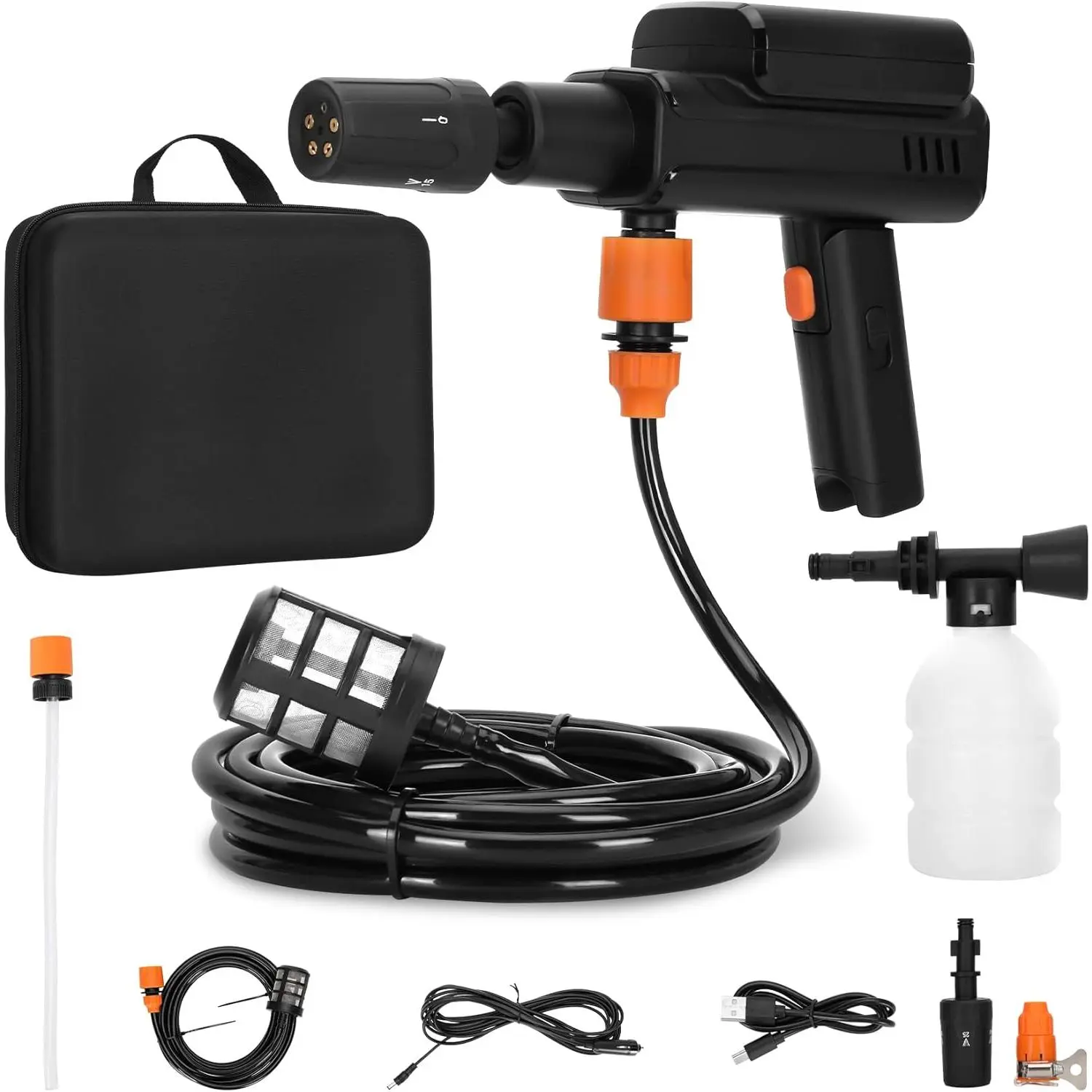 Foldable Cordless Pressure Washer, Portable Pressure Washer, Battery Powered Handheld Water Sprayer with 5-in-1 Nozzle & Foam Pot for Home, Bicycles, and Patio