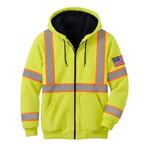 2027 New～ Men's High Visibility Reflective WORK SAFETY ZIP UP Hoodie, Front Zipper, Reflective Stripes, Cold Weather Long Sleeve, Pullover Menswear Casual