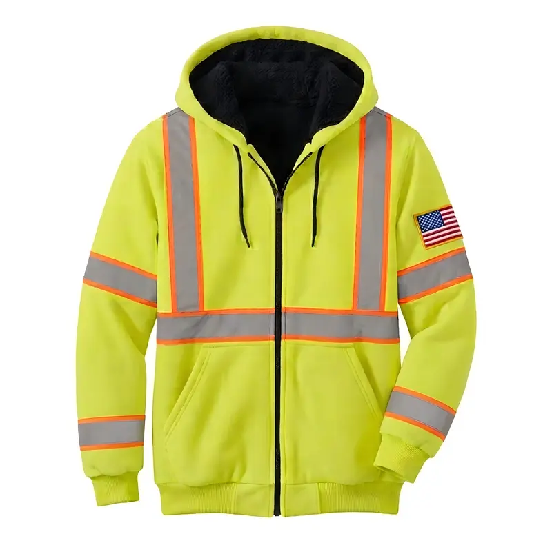 2027 New～ Men's High Visibility Reflective WORK SAFETY ZIP UP Hoodie, Front Zipper, Reflective Stripes, Cold Weather Long Sleeve, Pullover Menswear Casual