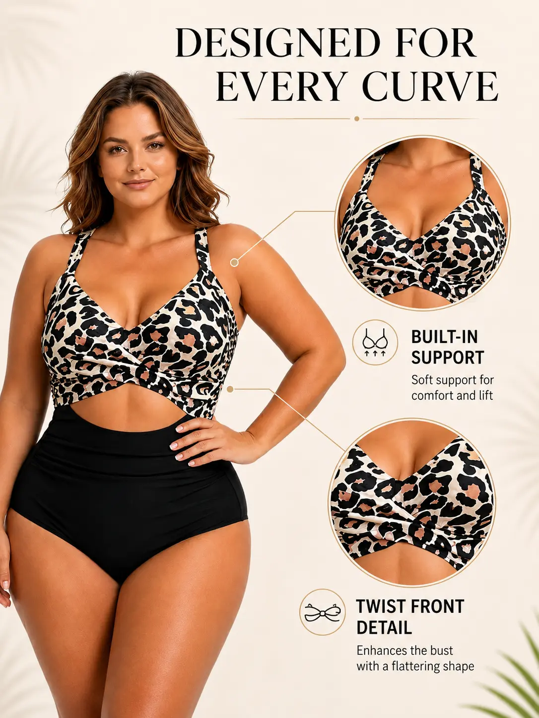 Girlsnufit -Women's Plus Size Leopard Print 1-Piece Swimsuit - 4XL Tummy Control High Waisted Dipping Waistline Cutout, V Neck Crisscross Ruched Swimwear for Curvy Bodies, Happy Curves Pool Party Use