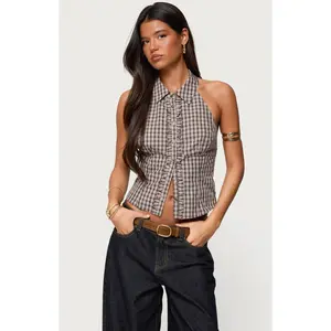 Edikted Women's Imrie Plaid Collared Halter Top