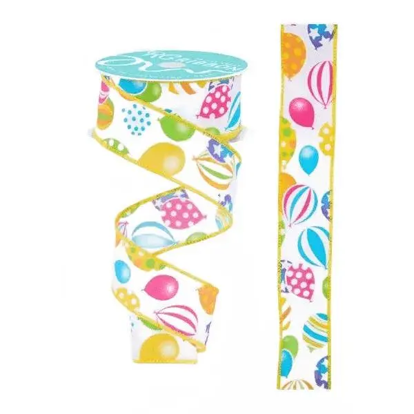 1.5" x 10yd Multi Pattern Balloons Ribbon – White/Multi