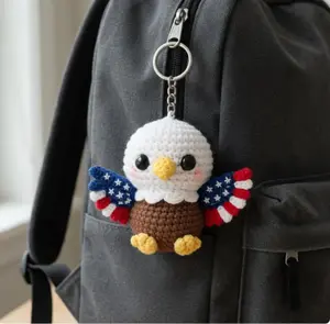 Patriotic Eagle Crochet Keychain, Amigurumi USA Charm, July 4th American Flag Plush Keyring