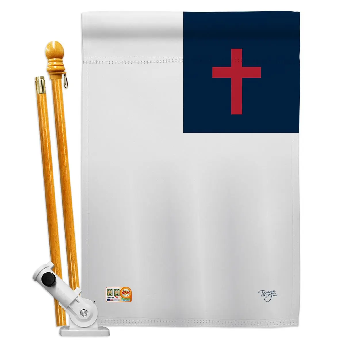212 MAIN Outdoor Vertical Double-Sided Weatherproof Christian Religious Decor Flag Set, 28x40 in, with Pole Bracket and Hardware