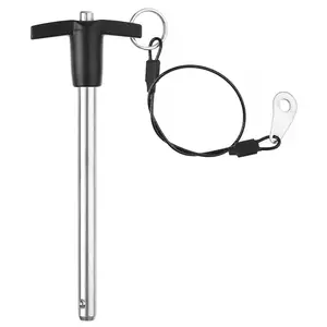 T Handle Quick Release Pin 3/8 Inch Diameter ,Stainless Steel Ball Locking Pin with Push Button Lanyard Cable Usable Length 3.94"(9.5*100mm)