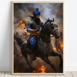 Khalsa Warrior, Sikh Art Print, Bold Warrior, Traditional Artwork, Spiritual Wall Art, Vibrant Punjab Heritage, Martial Sikh History Unframed Canvas Poster 24X36 inch Decor Room Colorful Gifts Ornaments Decoration