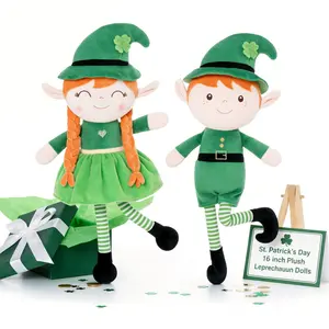 Gloveleya  St Patricks Day Lucky Green Leprechaun Doll St Patricks Day Gift Soft 16 Inch Stuffed Toy for Kids Cute Holiday Doll for Girls and Boys