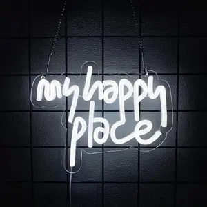 My Happy Place Neon Sign,Lights for Wall Decor, Neon Signs, Words Lights for Bedroom Birthday Party Wedding Christmas Halloween Aesthetic