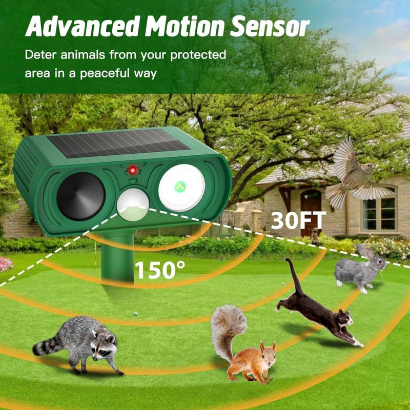 Solar Powered Ultrasonic Animal Repellent - Outdoor Safe Cat Repellent with Infrared Motion Sensor - Waterproof Deterrent to Scare Away Skunks, Rabbits, Raccoons, Snakes, Dogs, Bears, and Squirrels for Yards