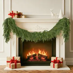 6FT Christmas Garland Norfolk Pine Garland Real Touch Faux Greenery Cedar Garlands for Mantle,Table,Wall,Christmas Decorations Indoor Outdoor
