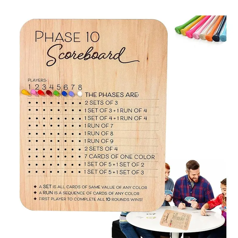 Wooden Scoreboard with 8 Colorful Pins, Ideal for Card Games, Home Use, Adult Scoring, Round Tracker, Perfect for Gaming Enthusiasts, Board Game Prop