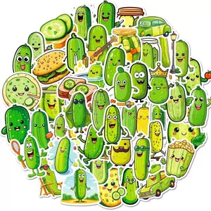 50 Cartoon Pickle Graffiti Stickers, Acid Cucumber Series Waterproof Decorative Stickers, Fun and Durable Decals for Kids and Adults