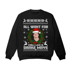 Vintage Drake Maye Christmas Sweatshirt, Retro Sports Graphic Tee, Football Player Holiday Shirt, Unisex Cotton Streetwear, Menswear Womenswear Gift for Fans
