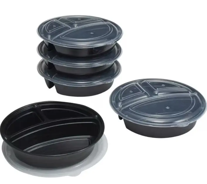 Mainstays 3-Compartment 1L Round Meal Prep Food Storage Container, 5 Pack Kitchen Lid